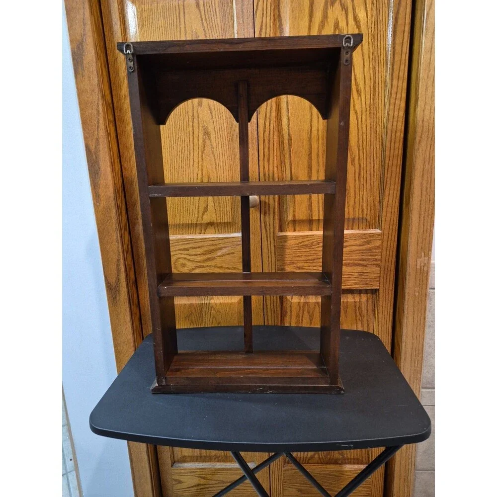 VTG Wooden Wall Mount Arched Curio Display Cubby Trinket Shelf 26”H Solid Wood